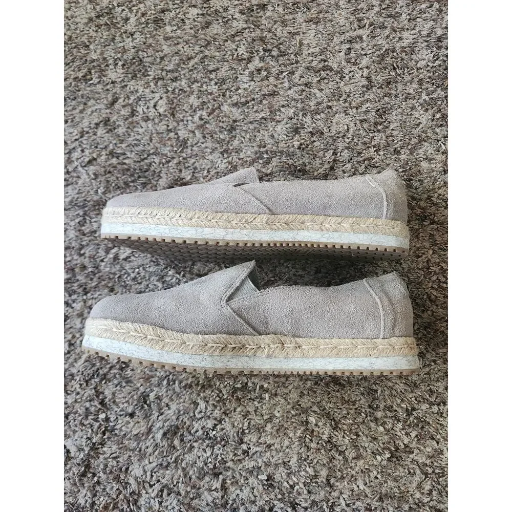 TOMS Suede Espadrille Slip-On Shoes Taupe Gray 7.5